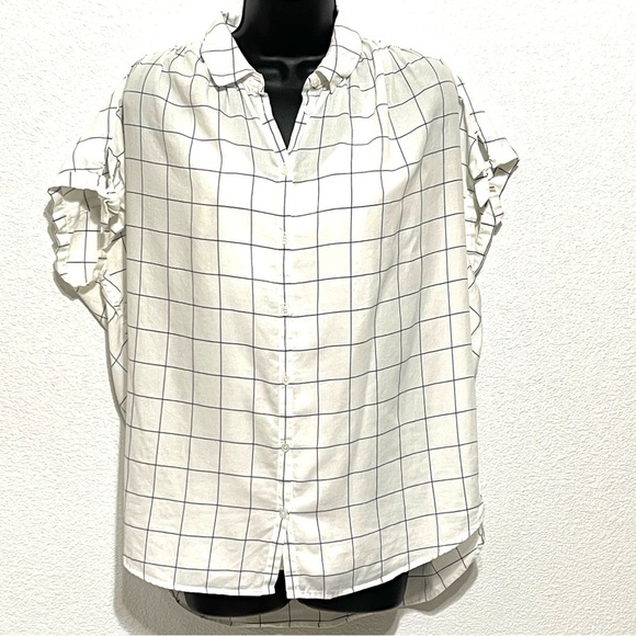 Madewell Tops - Madewell Woman White Blue Stripe Short Sleeve Button Down Shirt Size M